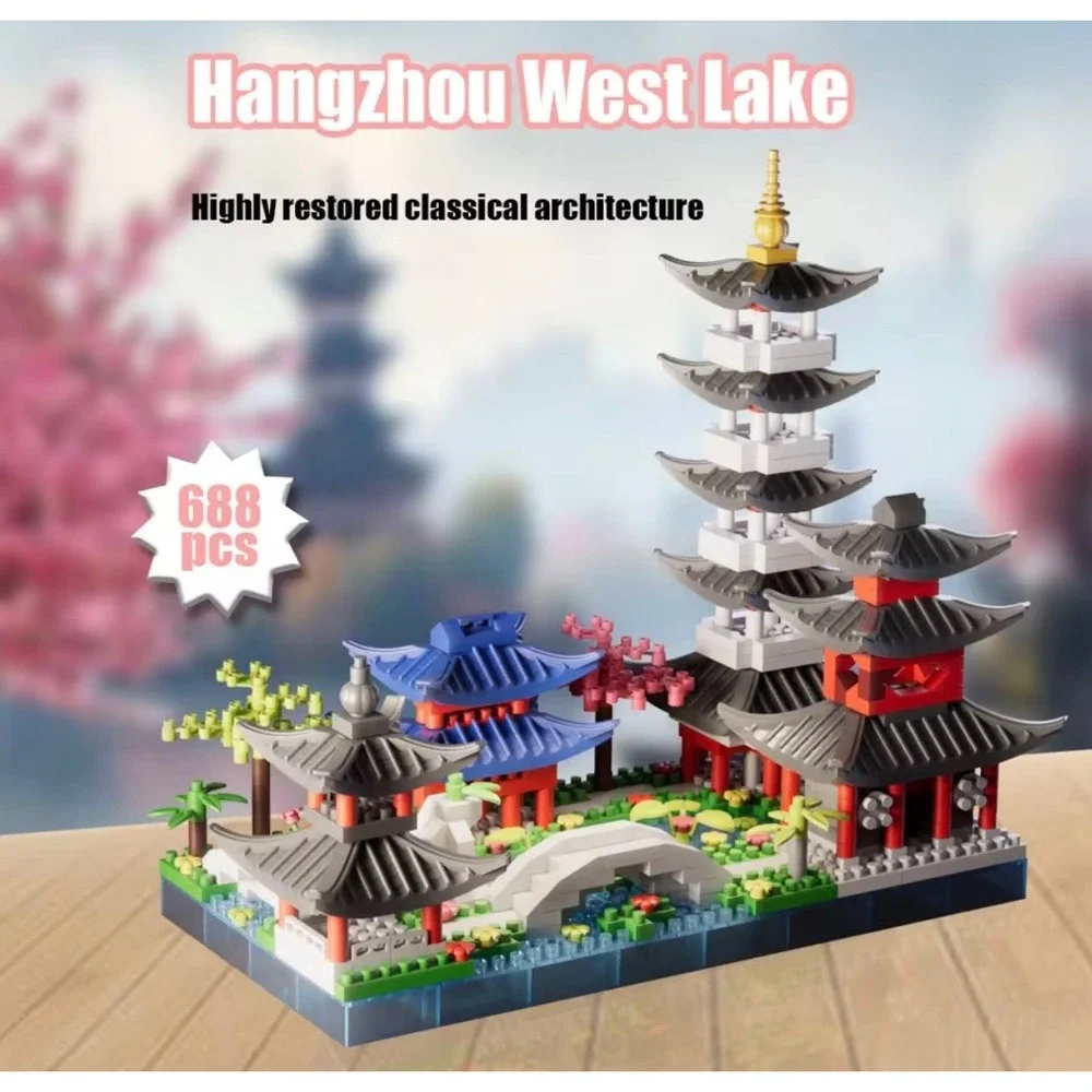 Hangzhou West Lake Chinese Architecture 688pcs Mini Brick Building Block Set Toy